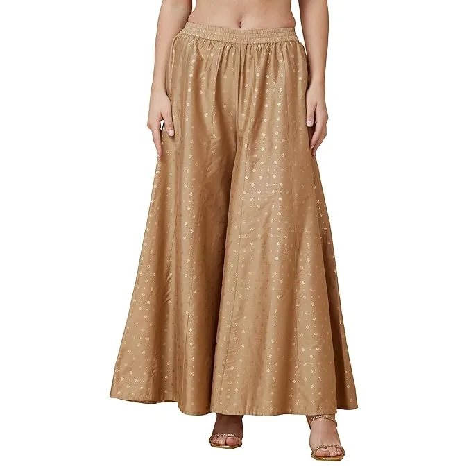 Globus Women Variegated Stripes Button Detail Mid-Rise Flared Fusion Palazzos