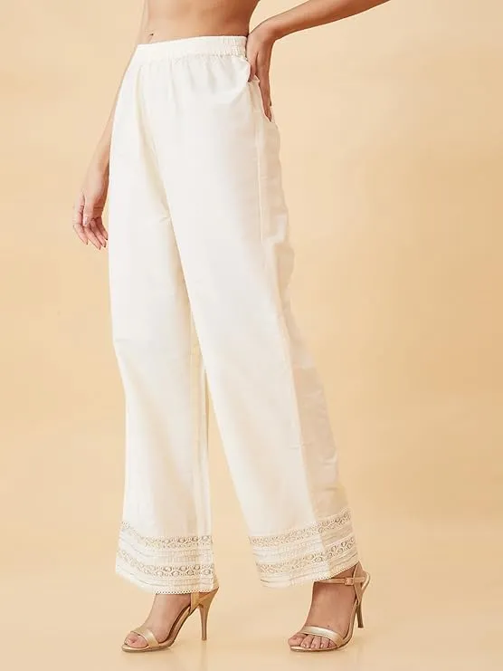 Globus Women Variegated Stripes Button Detail Mid-Rise Flared Fusion Palazzos